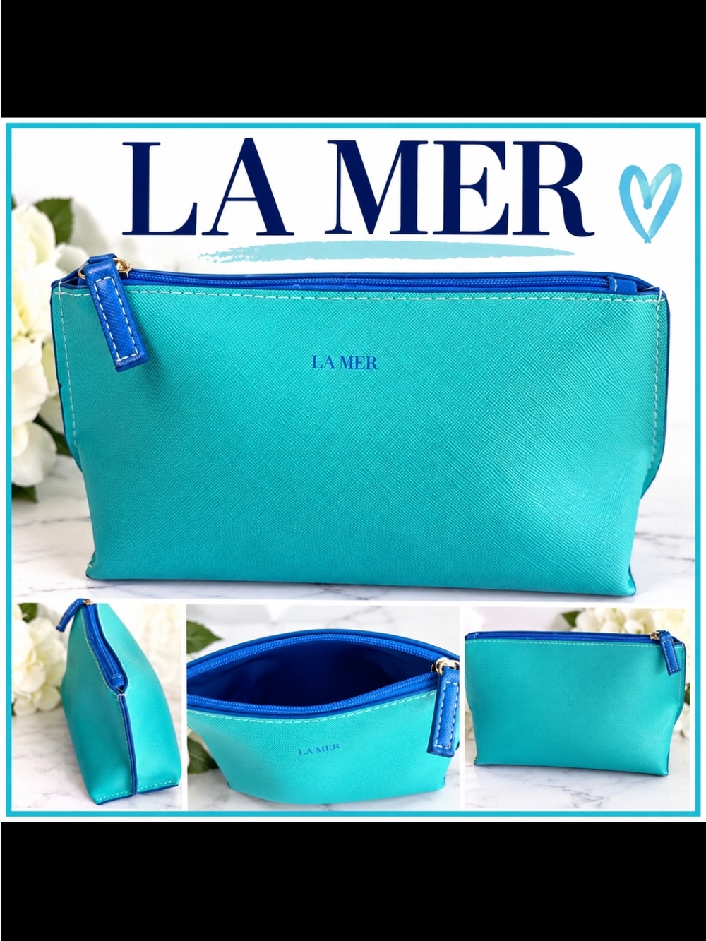 LA MER Turquoise & Blue Cosmetic Makeup Travel Bag/ Pouch